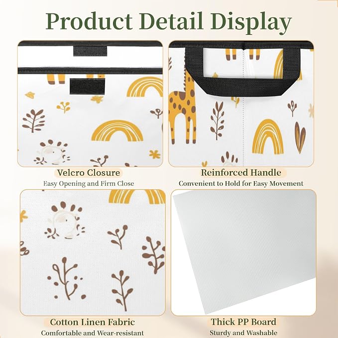 Cute Giraffe Storage Bins with Lids, Wildflower Foldable Storage Boxes with Carrying Handle Organizer Containers Baskets Cube for Home Bedroom Closet