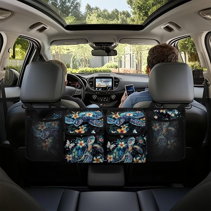 Dreaweet Car Backseat Hanging Trunk Organizer for SUV Sea Turtle Car Storage Accessories Interior Collapsible Car Trunk Organizer for Sedan Trucks Van Large Trunk Organizers for Groceries