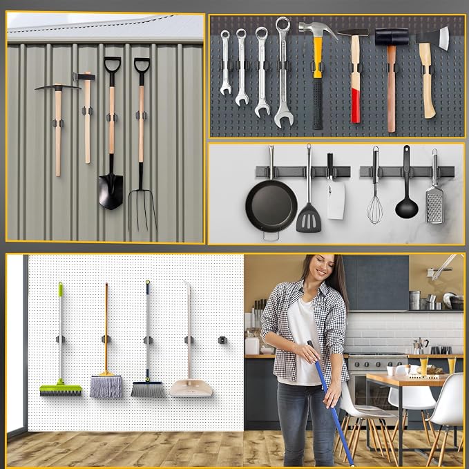 Upgraded Magnetic Broom and Mop Holder Wall Mount, Space-Saving Heavy Duty No Drill Over the Door Broom Gripper RV Camper Wall Organizer,Black,4 Pcs (Pack of 2)