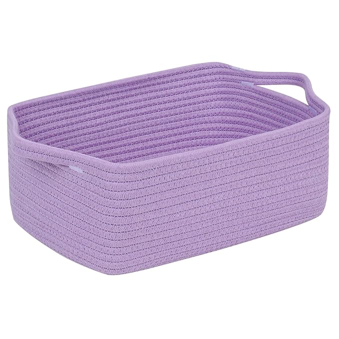 CubesLand Cute and Durable Small Cotton Rope Basket for Organizing | Woven Closet Storage Bin,Shelves Closet Storage Basket, Bathroom Storage Organizer Bin, Nursery Toy Basket Bin, Purple Basket