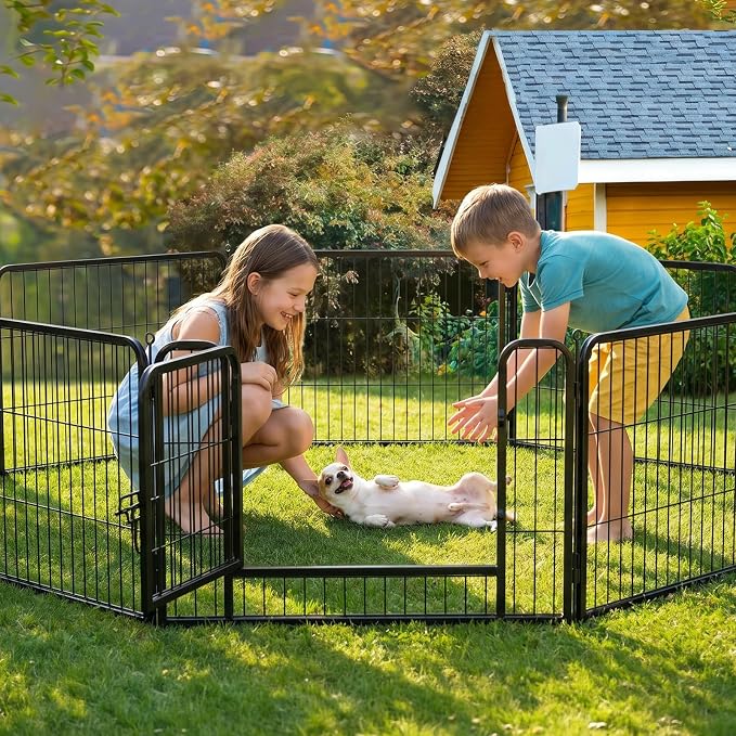 Metal Dog Playpen - Foldable Exercise Pen 24" Height 8 Panels for Dogs Portable Pet Playpen Polygon Dog Enclosure Indoor/Outdoor Pen for Puppy (Black)