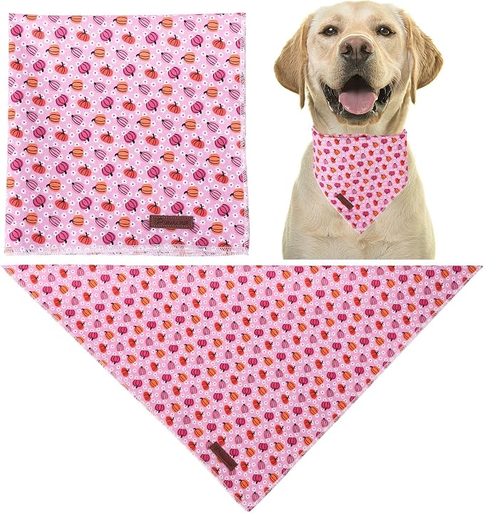Halloween Pumpkin Dog Bandana, Halloween Triangle Bid Scarf with Pumpkin Pattern, Cotton Pet Kerchief for Girl Boy Dogs or Cats, Cute Puppy Bandana Fancy for Dogs
