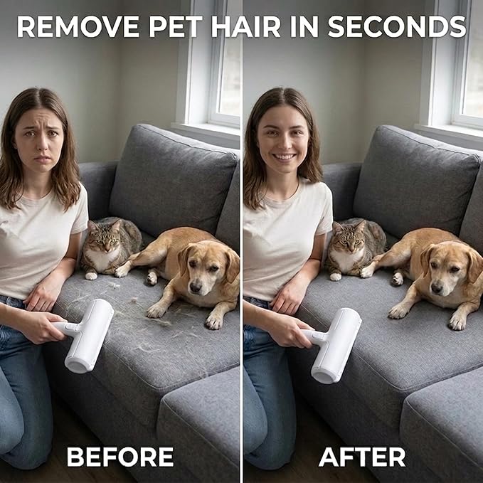 Reusable Pet Hair Remover Roller for Dog & Cat Hair Self Cleaning Lint Roller for Furniture, Couch, Carpet,Rugs,Bedding & Car