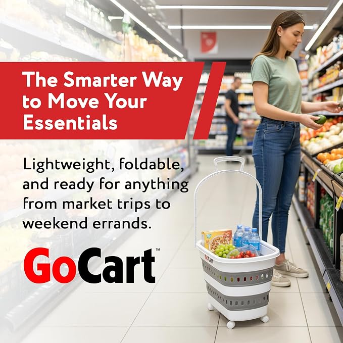 dbest Products Gocart Foldable Shopping Cart with Wheels - Collapsible Grocery Cart with Handles for Easy Storage - As Seen on Shark Tank - Portable Rolling Cart - 33" Height - Lightweight Design