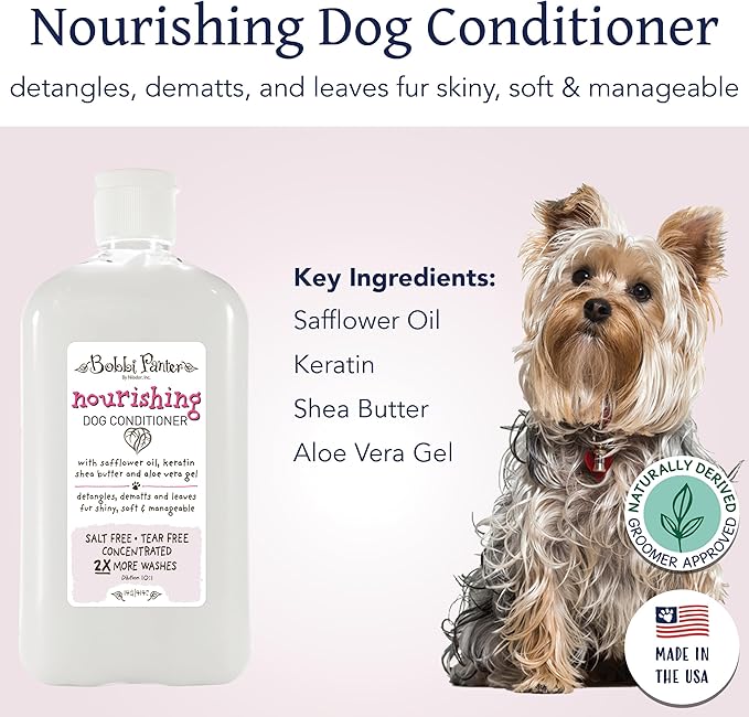 Bobbi Panter Nourishing Dog Conditioner Safflower Oil, Keratin, Shea Butter & Aloe Vera – Detangling Natural Formula for Soft, Smooth & Manageable Coat, 10:1 Concentrate, 14 oz (Case of 12)