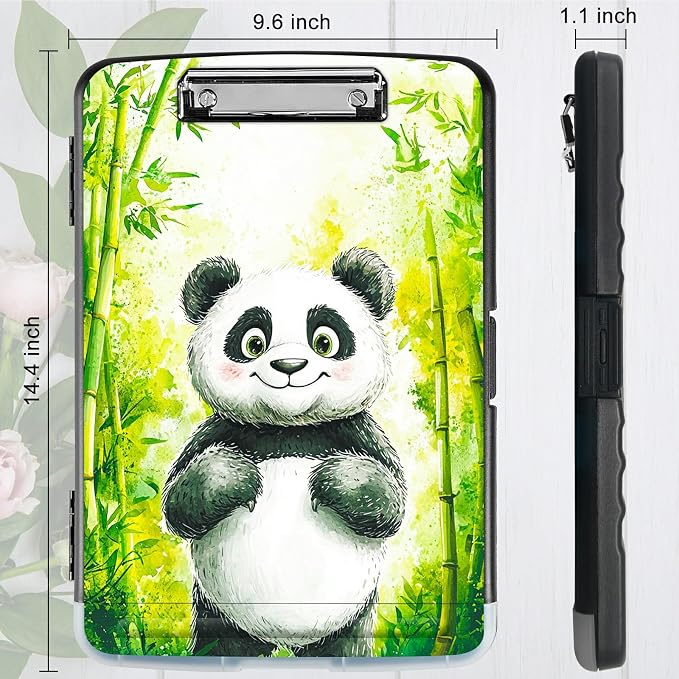 Green Bamboo Panda A4 Clipboard with Storage Pen Holder, Clipboards Organizer Nursing Clipboard Foldable File Folder Plastic Clipboard Folio Clip Board for Office Students Classroom Doctor