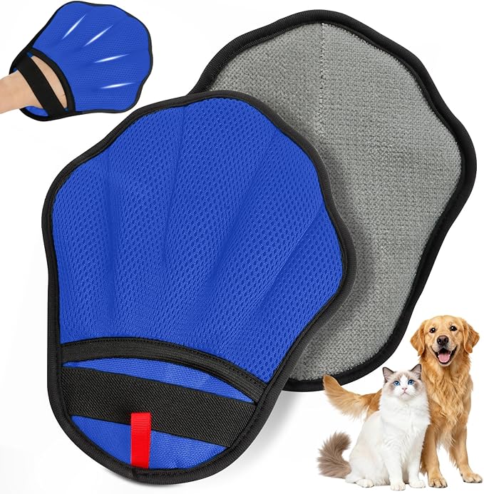 Pet Hair Removal Glove, Electrostatic Pet Hair Remover Glove for Cats & Dogs, Hair Remover Tools for Couch, Carpet, Clothing, Car Seat - Upgraded Five-Finger, Reusable, RoyalBlue+Darkgrey