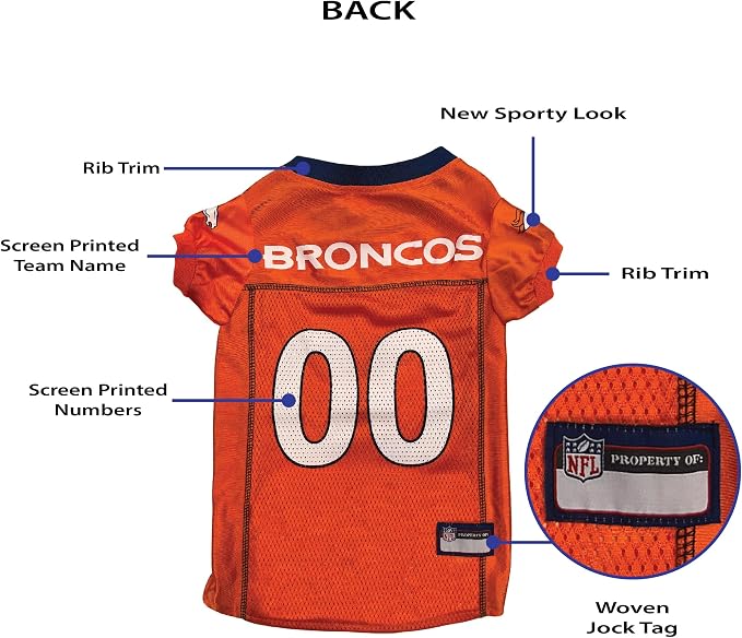 Pets First NFL Denver Broncos Dog Jersey, Size Medium, Football Shirt Costume for Pet, Dog Sports T-Shirt, NFL Team Clothing for Cats, Licensed Pet Apparel Available in 7 Sizes and 32 Teams