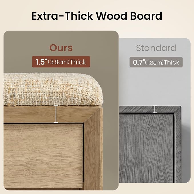 40" Wood Shoe Storage Bench, Modern Entryway Bench with Cushion | 2 Storage Drawers, Wooden Storage Bench for Bedroom End of Bed, Entryway, Mudroom, Closet, Living Room, Natural Wood