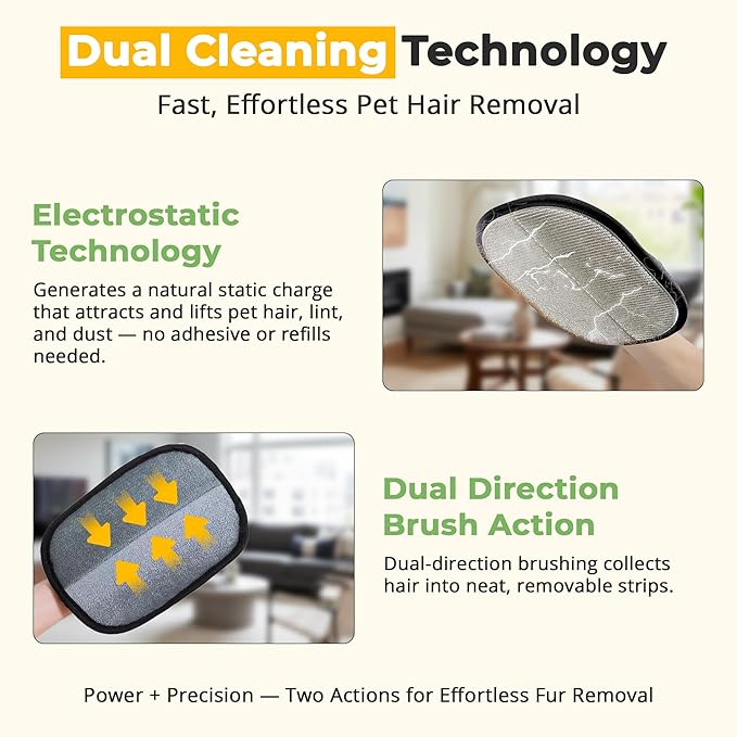 ZARAD Pet Hair Removal Glove for Dogs & Cats – Electrostatic Reusable Dog & Cat Hair Remover Glove | 2-in-1 Pet Grooming Glove & Fur Remover for Furniture, Couch, Car, Carpet, Laundry & Clothes (2)