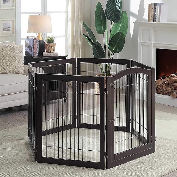 unipaws 144" Extra Wide Dog Gate and Pet Playpen with Walk Through Door
