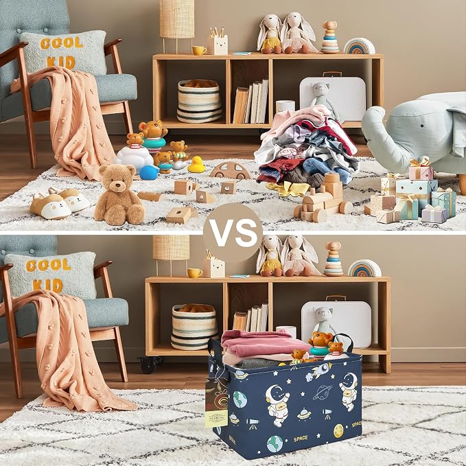 Rectangle Foldable Storage Basket Handles For Home, Space Astronaut | Waterproof reinforced handles, perfect for shelf use, organizes clothes, daily items and pet supplies