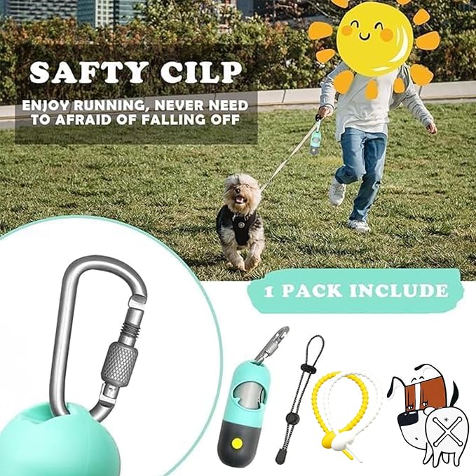 YUCHIYA Dog Poop Bag Holder Dispenser with LED Flashlight(Mint Green) | 100ft Ultra-Bright LED|Glow-in-the-Dark Avacado Clip|Metal Carabiner&Silicone Tether|15 Leak-Proof Scented Waste Bags