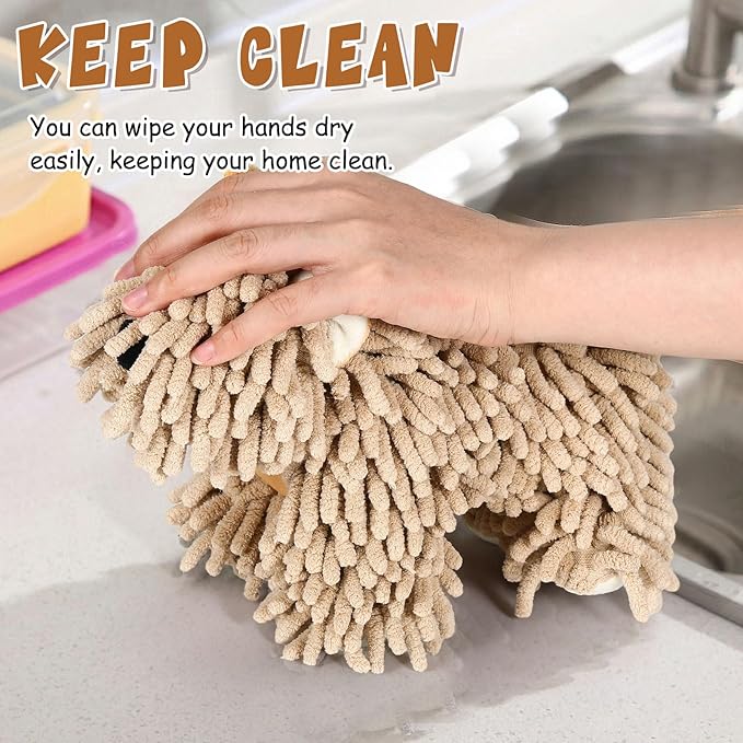Tegeme 2 Pcs Chenille Dog Hand Towel Fuzzy Dog Towel Absorbent Microfiber Soft for Bathroom Kitchen Washstand (Grey Brown)