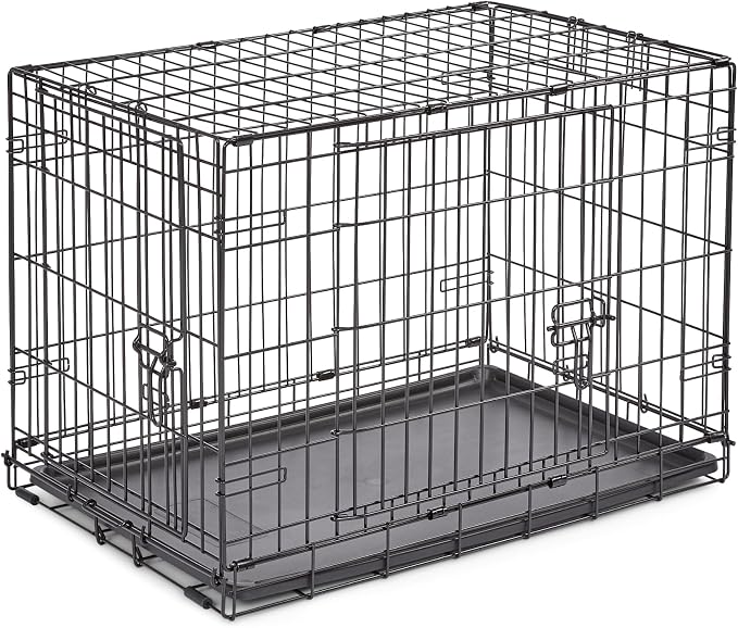 New World by Midwest 30-Inch Double Door Crate, Medium Breeds, 21-40 lbs | Folding Dog Crate, Leak-Proof Tray & Secure Latches, Portable, Durable & Easy to Assemble
