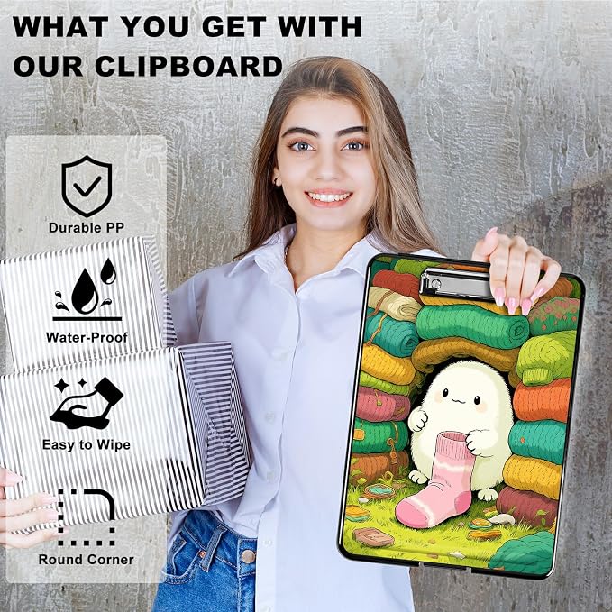 Heavy Duty Storage Clipboard, Slim Nursing Clipboard with Internal Pen Case, Portable File Organizer Case for A4 Letter Size Paper Office Medical Professionals, Sock Pet