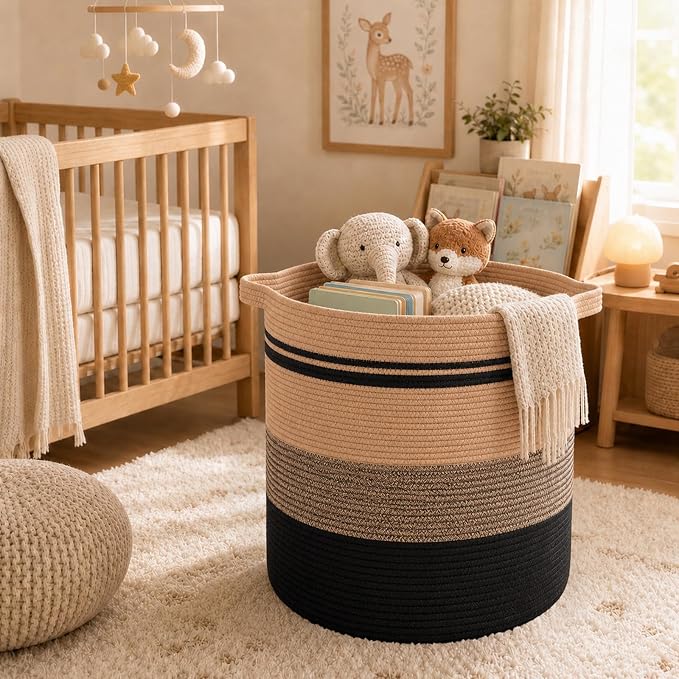 OIAHOMY 80L Laundry Baskets-Laundry Hamper,Storage Basket with Handles,Decorative Basket for Living room,Woven Storage Basket for Toys Bin,Pillows, Blankets,Clothes-20x18in-Yellow Black | Tall Dirty Clothes Hamper with Handle,Blanket Basket,Decorative ...