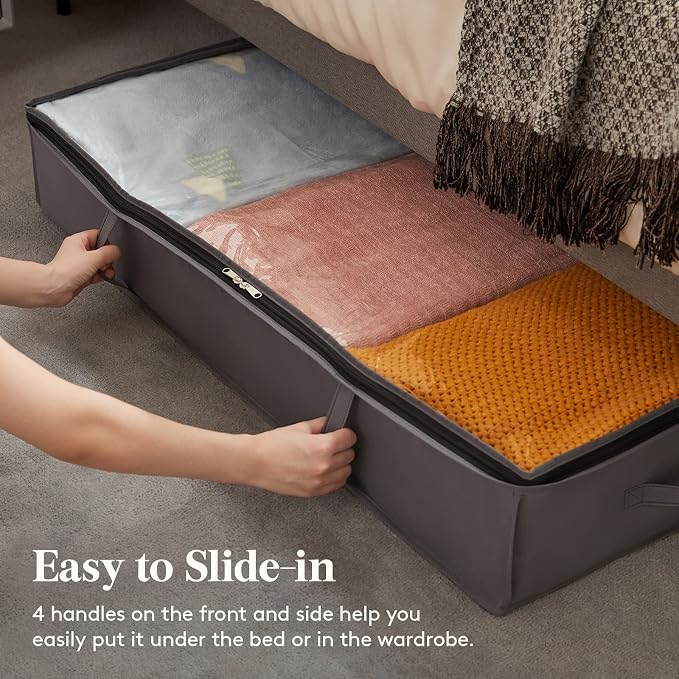 Lifewit Under Bed Storage Containers 4 Pack, Large Capacity Blanket Storage Bags with Reinforced Handle, Organization and Storage for Clothes, Sheets, Towels, Bedroom, Closet, College Dorm, Grey
