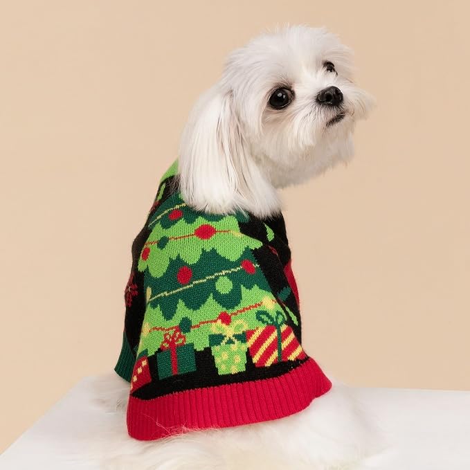 Fitwarm Cozy Dog Christmas Sweater, Thermal Winter Clothes for Small Dogs, Boy & Girl, Holiday Pet Apparel, Black, Red, Green, Yellow, XS