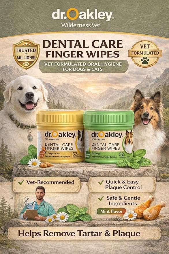Dr. Oakley Yukon Vet Pet Teeth Cleaning Wipes for Dogs & Cats Bad Breath & Plaque Removal (Chicken Flavor)