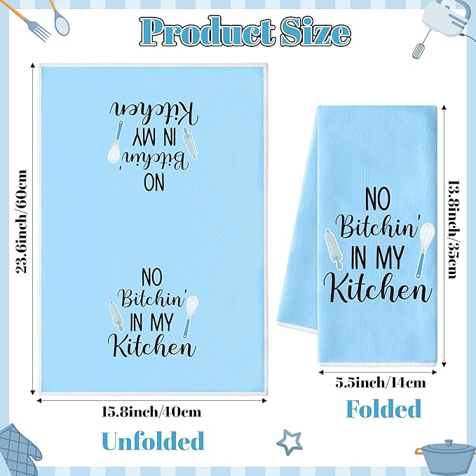 GROBRO7 Funny Sayings Hand Towel - 6Pcs No Bitchin in My Kitchen Fun Kitchen Decorative Soft Polyester Dish Towels for Bar Dining Room Restaurant Decor, Housewarming Gift for Hostess Home Friends