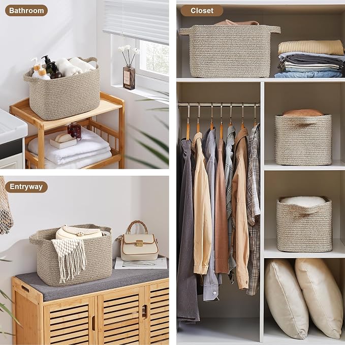 OIASKET Storage Basket for Organizing, Woven Baskets for Storage, Rectangle Decorative Baskets for Shleves, Closet, Toys, Books, Nursery Organizer Bins - Pack of 3 (Brown, 13"x9.85"x8.7")