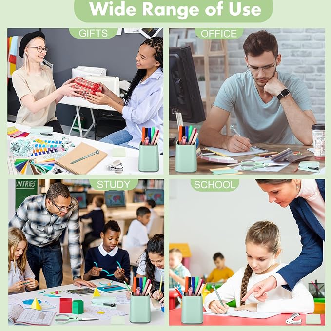 Marspark 12 Pcs Sage Green Desk Accessory Set Office Supplies Kit | Stapler Tape Dispenser Pen, Scissors Ruler Staple Remover Clips Sticky Notes, Sage Green Desk Supplies, Stationery Kit