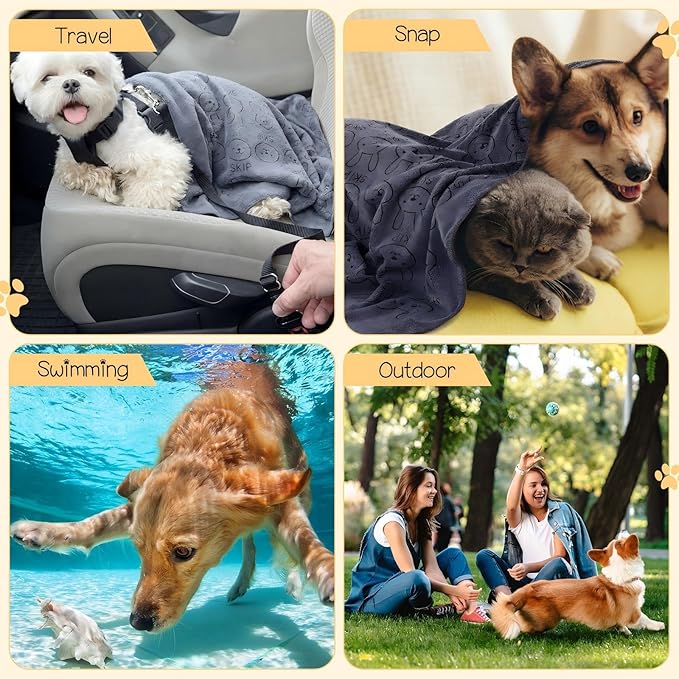 Irenare 12 Pcs Microfiber Dog Towels for Drying Dogs Cats, 20 x 40 Inch, Quick Drying Absorbent Pet Puppy Towels for Small Puppy Dog Cat Kitten Pet, Grooming Bathing Shower Travel Supplies(Gray)
