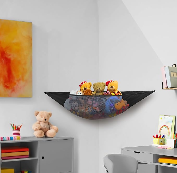 Simple Houseware 2 Pack Stuffed Animal Toy Hammock Net, Black | Jumbo Size Corner Wall Storage for Kids Room