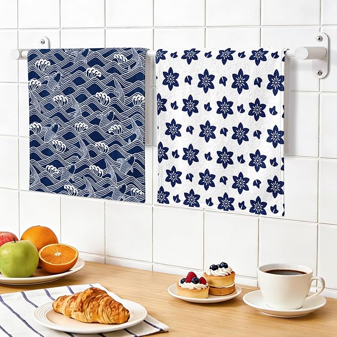 Kitchen Towels Set of 2 - Japanese Style Dish Towels for Kitchen Drying, Cute PatternTowels Soft Absorbent Dish Cloths for Cleaning, Home Decor Housewarming Gifts