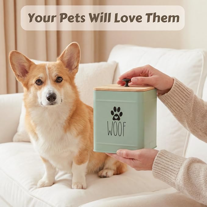 PERFNIQUE Dog Treat Container, Airtight Dog Treat Jar Set of 2, Dog Cookie Jar for kitchen Counter, Pet Treat Container, Dog Treat Canister and Storage, 7.8x6.2 & 7.3x5.5 (Sage Green)