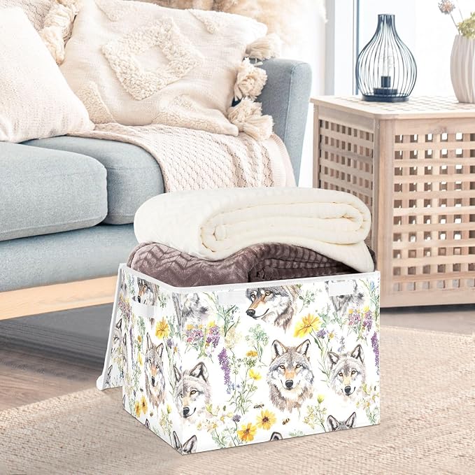 Aesthetic Wolf White Storage Bins Box Storage Container Lidded for Clothes Small Spaces