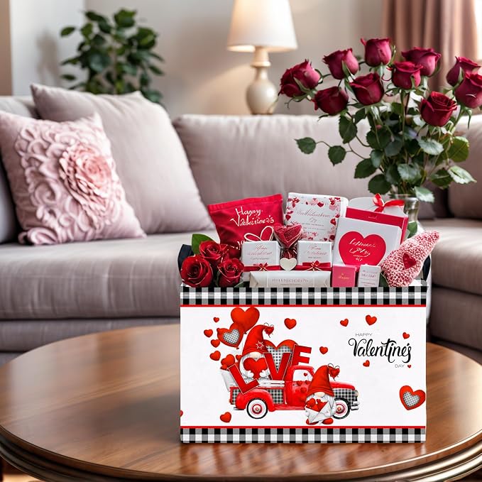Cute Large Valentine's Day Gift Basket Empty Heart Decor Storage Bin for Kid Baby Room Décor (Red Truck Love)