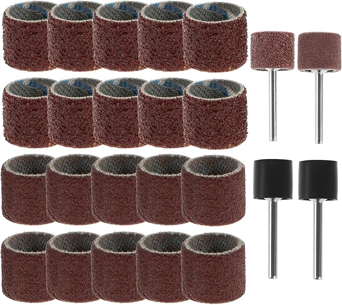 QWORK Pet Nail Grinder Replacement Kit - 20 Sanding Bands (60 & 100 Grit) & 2 Grinding Drums for Dog Claw Care - 0.5 Inch Grooming Tool Accessory for Trimming & Smoothing