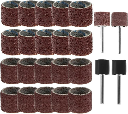 QWORK Pet Nail Grinder Replacement Kit - 20 Sanding Bands (60 & 100 Grit) & 2 Grinding Drums for Dog Claw Care - 0.5 Inch Grooming Tool Accessory for Trimming & Smoothing