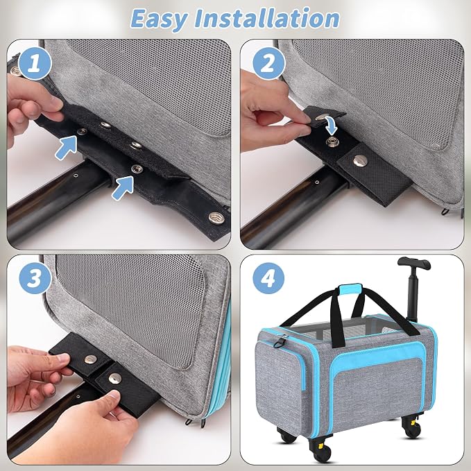 Airline Pet Carrier with Wheels, 18x11x11 for Cats & Toy Dogs | Soft-sided nylon under-seat bag, removable wheels, expandable mesh, cats & toy-breed dogs, measure pet before buying