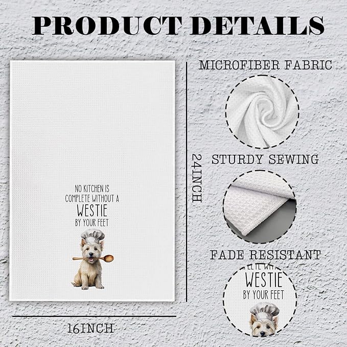 Funny Westie Dog Kitchen Towels, West Highland Terrier Gifts Dish Tea Towels for Kitchen Decor, Westie Gifts for Women Decorative Hand Towels, 16x24 Inch