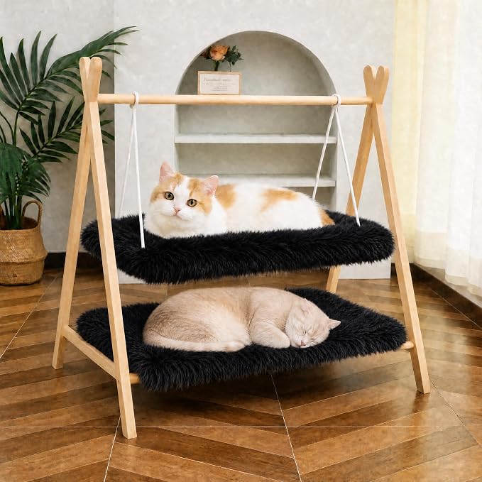 Fluffy Cat Bed Mat 19.6"x31.4" Furry Small Dog Cats Cushions for Indoor | Black Faux Fur Fuzzy Puppy Pads for Pet Sleep