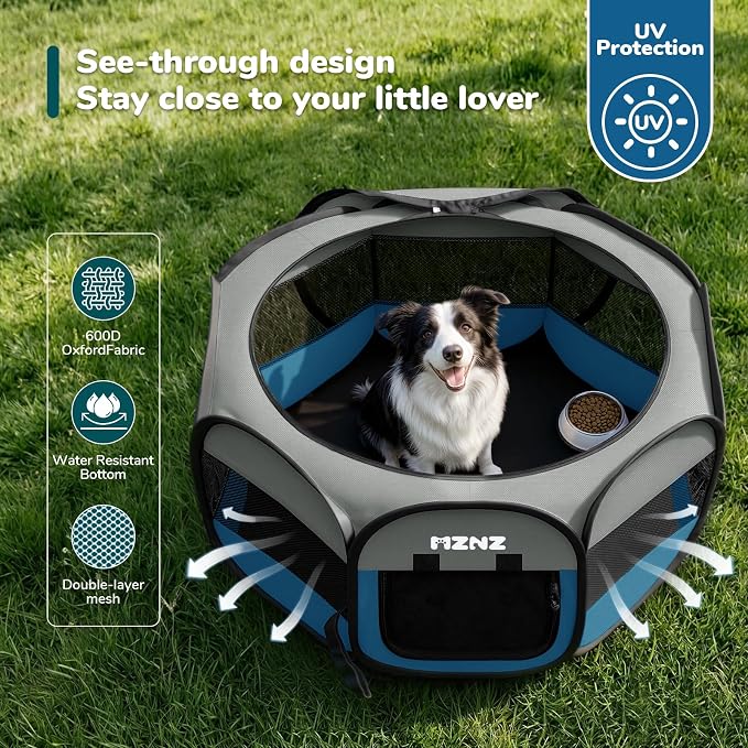 Dog Cat Small Animal Puppy Playpen Crate, Large, Grey Blue | Portable Pop Up Pet Cage Enclosure Tent Kennel Indoor Outdoor with Carrying Case, No Assembly, Camping Use