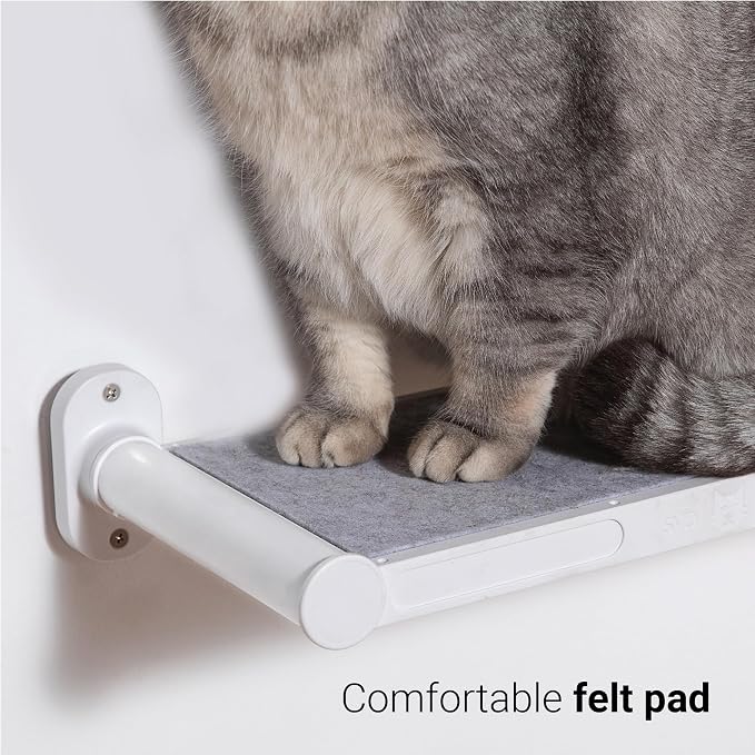 Cat Wall Shelves, 17" x 8" Cat Wall Furniture with Felt Pad, Simple and Modern Design Wal Mounted Platforms for Pet Sleeping and Playing, Easy to Install and to Clean(White)