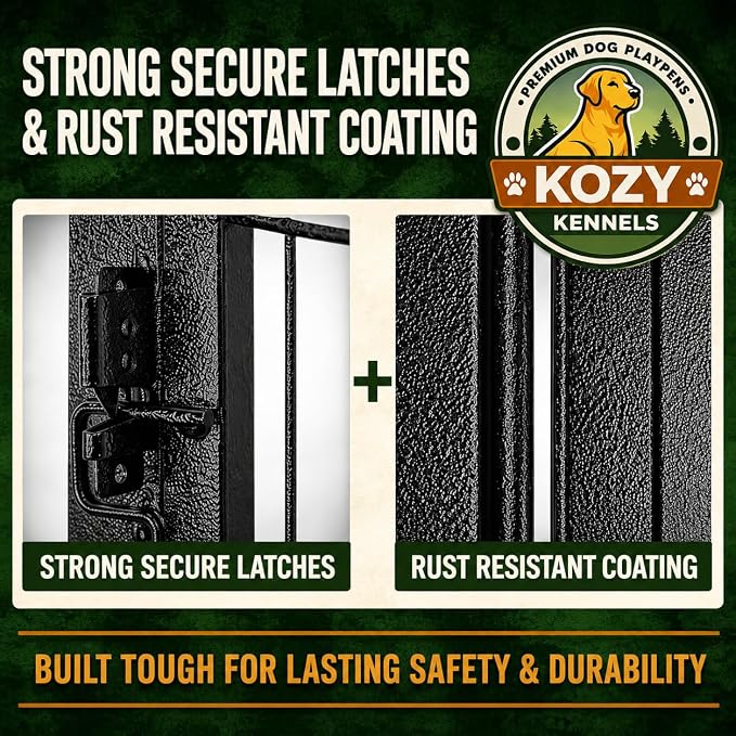 Indoor Dog Playpen - 24 inch, 8 Panels for Small and Puppy Size Dogs - Heavy Duty Metal Portable Pet Fence with Black Anti-Rust Coating - Play Pen w/Extra Wide Gate