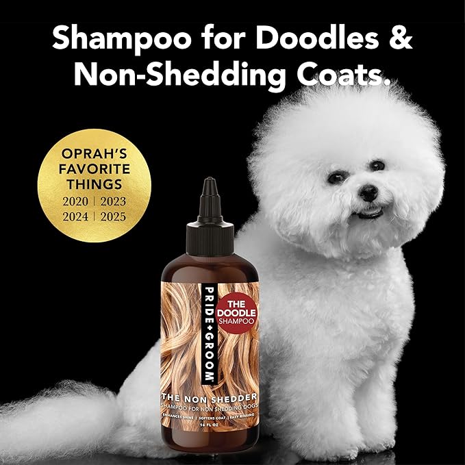 Pride and Groom The Non Shedder | Dog Grooming Shampoo for Doodles and Dogs that Do Not Shed | Tearless All Natural Body Wash with Coat-Specific Ingredients that Enhance Shine – 16oz