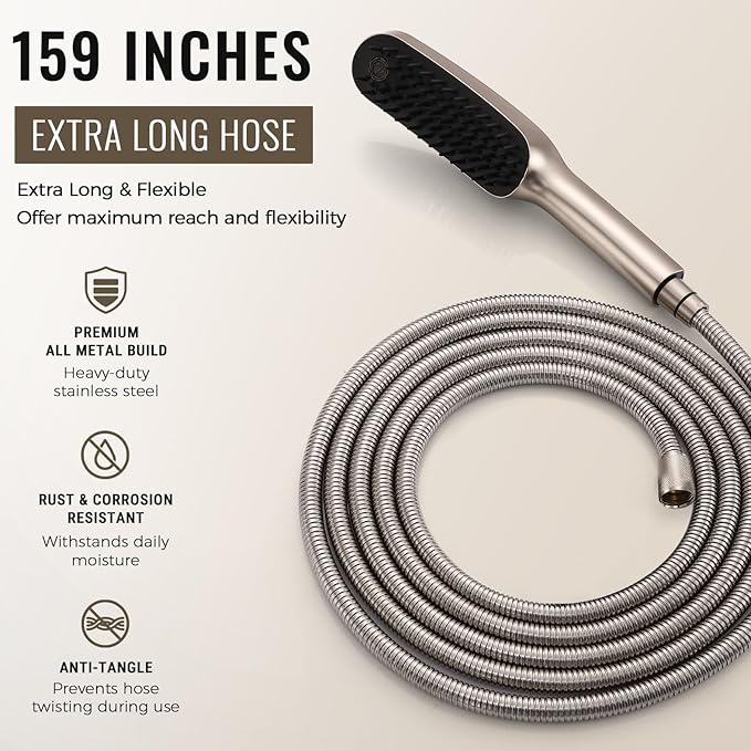 G-Promise 3 Mode Dog Shower Attachment with Pause Mode, Dog shower Sprayer with 159 Inches Stainless Steel Hose, Metal Diverter, Adhesive Holder, for Fast and Easy Dog Bathing and Cleaning