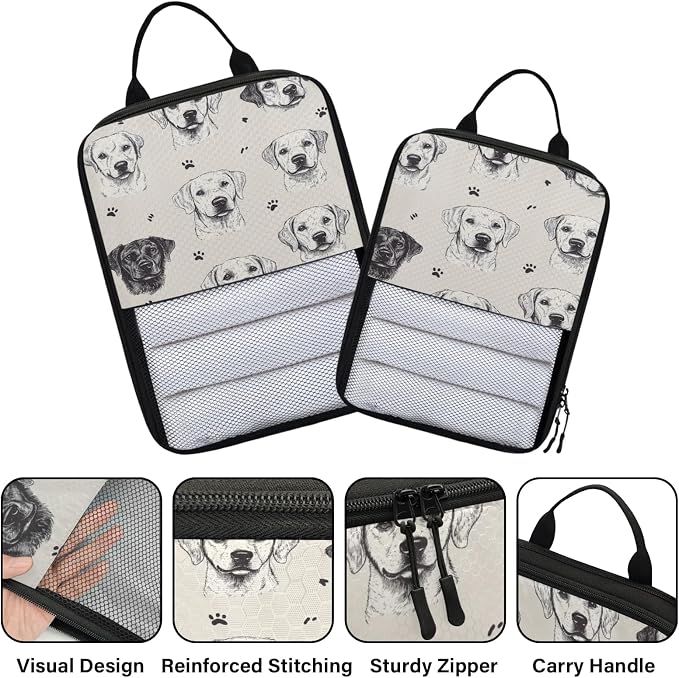 Puppy Dogs 6 Set Compression Packing Cubes | Paw Print Travel Accessories Expandable Packing Organizers Space Saver Bags for Organizing Clothes