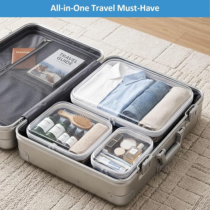 6 Pack Clear Hard Shell Zipper Case, Hard Plastic Zipper Pouches(2L, 2M,2S) | 2 Large, 2 Medium,2 Small，Diaper Bag Storage Organizer Box, for Travel of Makeup Bag, Toiletry Bag, Electronics, Toys