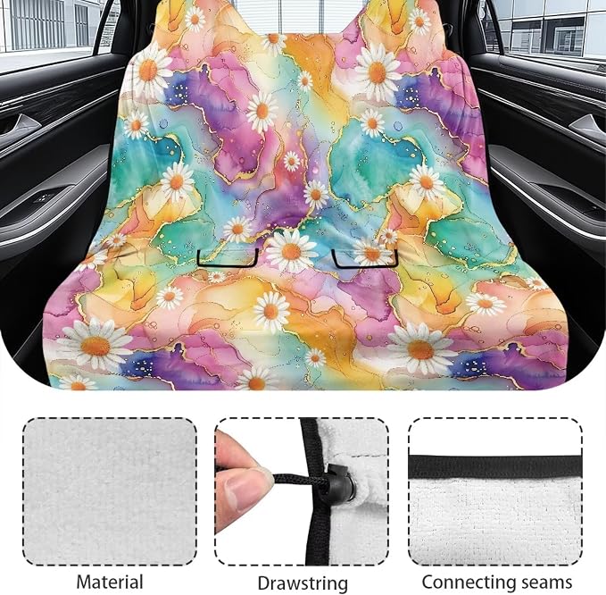 Renewold Rear Seat Towel Cover for Car Backseat Cover for Dogs Car Back Bench Seat Towel Daisy Colorful Marble Texture Travel Automotive Interior Accessories Blanket Pads for Swimming Workout Picnic