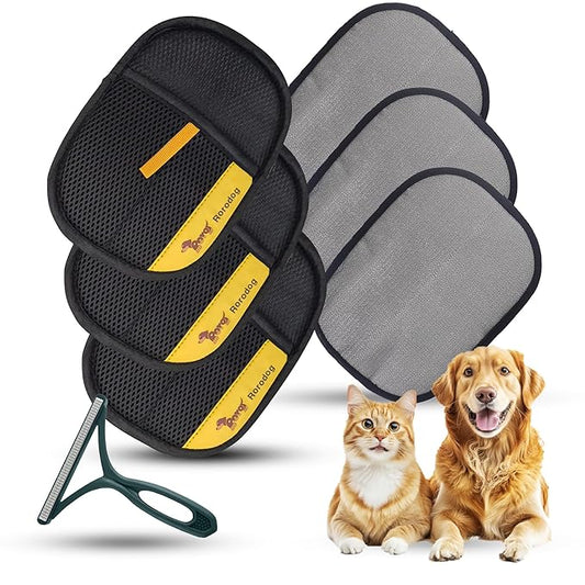 3-Pack Magic Brush Pet Hair Removal Gloves with A Hair/Lint Removal Tool – Remove Cat/Dog Fur from Clothing, Furniture, Car Seats, Bedding & Carpet