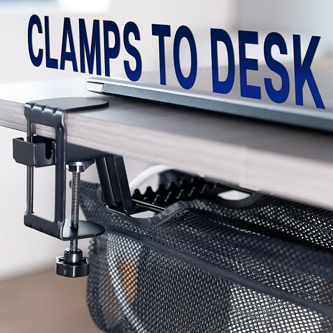 VIVO No Drill Clamp-on 55 inch Mesh Net Under Desk Cable Management Wire Organizer, Adjustable Home Office Standing Desk Cord Storage Sleeve, Black, DESK-AC55MH (Pack of 2)