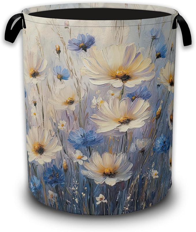 Watercolor Daisy Flower Laundry Baskets,Laundry Hamper,Storage Basket with Handles for Bathroom Bedroom College Dormitory Living Room Nursery Organizer 16"x20.8"