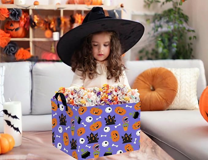 Large Halloween Themed Candy Gift Boo Basket for Kids Baby Personalized Adults Storage Bin Fall Decor(Castle Eye Pumpkin)